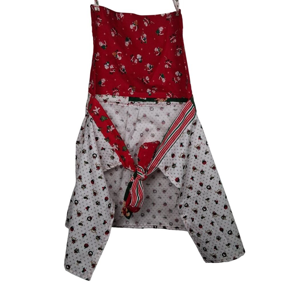 Handmade Patchwork Christmas Apron Santa Claus Wreath French Horn One Size - Picture 4 of 16